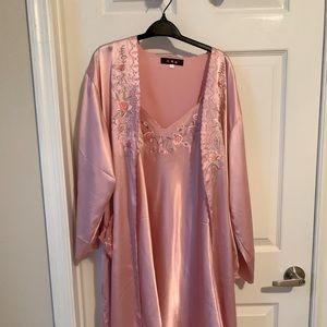 Pink embroidered slip dress and robe